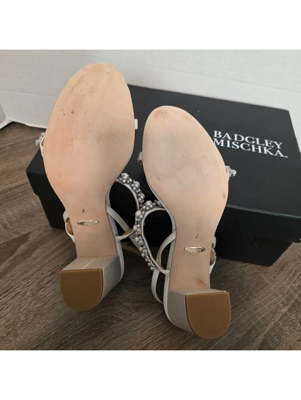 Badgley Mischka Natasha White Satin Heeled Sandals Size 7